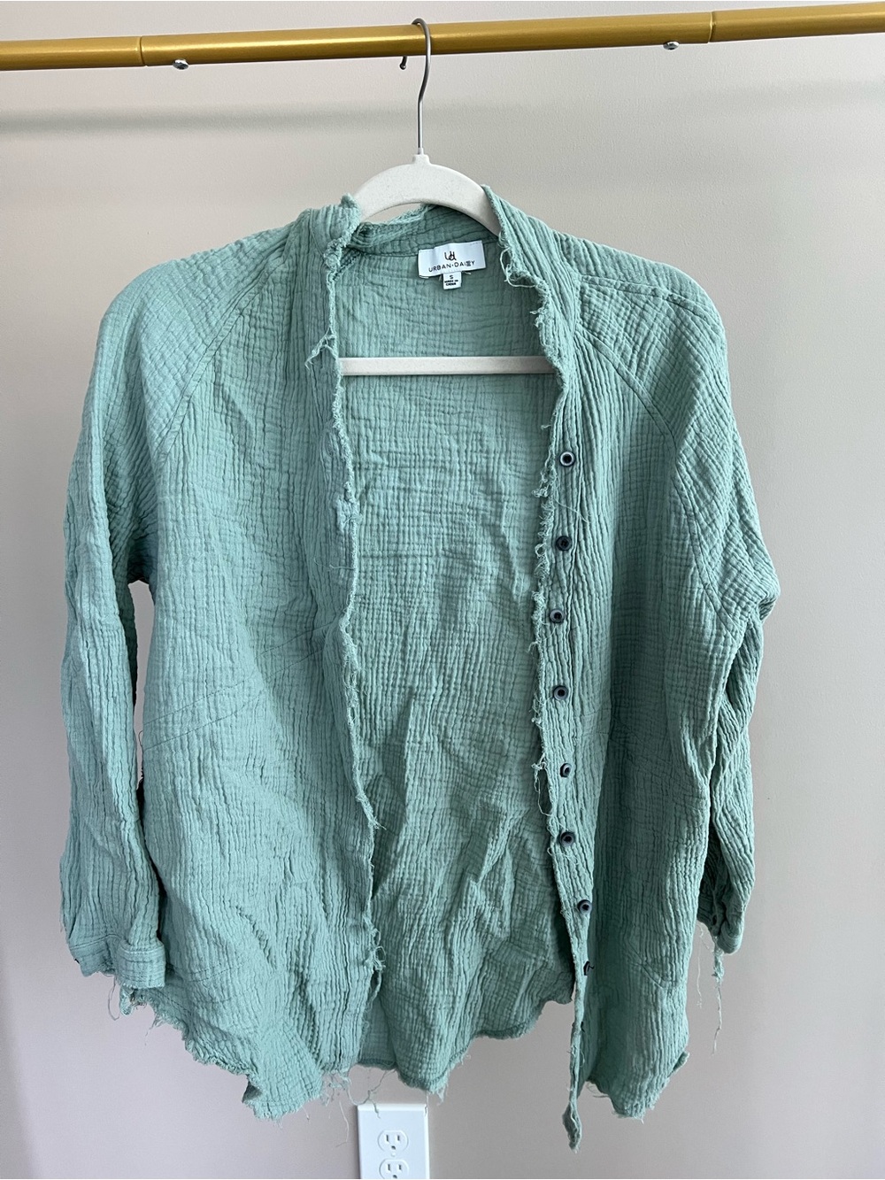 Urban Outfitters Light Green Textured Button-Up Jacket
